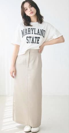 (NEW)ストライプ ロングスカート ベージュのサムネイル