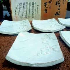 唐津焼　陶芸　(銘々皿5枚、急須、茶碗)7点セット 唐津焼 美品 陶芸 (銘々皿5枚、急須、茶碗)7点セット
