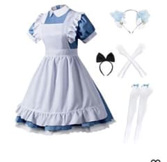 新品 ロリータ ワンピース 2XL ブルー カチューシャ コスプレ イベントのサムネイル