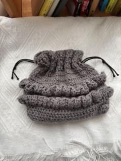 巾着　ハンドメイド　グレーのサムネイル