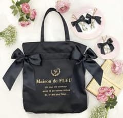 Maison de FLEUR♥ダブルリボントートバック ブラック 黒のサムネイル