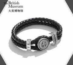 ブラックレザー編み込みブレスレット