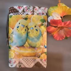 ハンドメイド 巾着袋 セキセイインコ柄 - 5