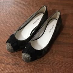 フラットシューズ（23cm、ツイード黒リボン）のサムネイル