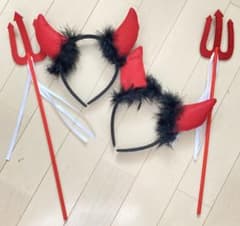 デビルのカチューシャと杖 赤 ハロウィン 仮装のサムネイル