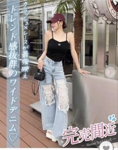 cherimi 未使用 クラッシュレースワイドデニムパンツのサムネイル