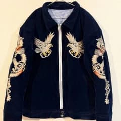 50s 復刻 別珍 スーベニアジャケット 襟付き 刺繍 ドラゴン 鷲
