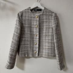 ZARA ツイード ノーカラージャケットのサムネイル