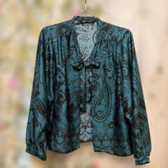 ZARA ペイズリー柄 ボウタイブラウス 長袖 USA Sサイズ日本サイズM