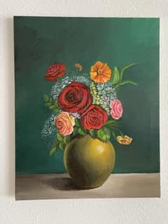 花瓶の薔薇 静物画 肉筆　原画　F3のサムネイル