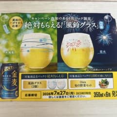 サントリー金麦 風鈴グラス ４個 (応募ハガキ 2枚セット)のサムネイル