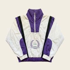 海外古着 90s 레트로 ハーフジップ アノラック 中綿 ジャケット 紫 白