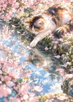 一作限り】桜鏡の三毛猫 E640 春の水鏡 桜の花びら 猫アート - メルカリ