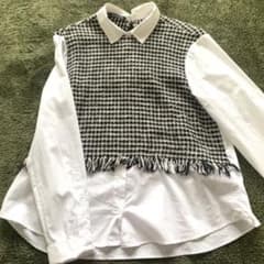 ZARA 千鳥柄　ブラウス　Mサイズのサムネイル