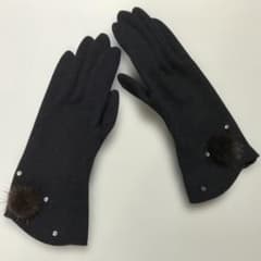 【美品】ファー付きビジュー装飾黒グローブ