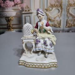 マイセン Meissen 五感シリーズ 触覚の寓意 フィギュリン 女性と鳥かご 