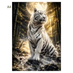 50_白虎と満月の黄金竹林 守護と勝利の幻想アート A4ポスター 額なしのサムネイル
