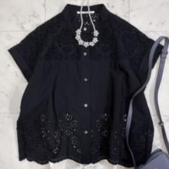 美品✨ティッカ レースフレンチシャツ ブラック スカラップ 日本製