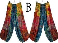 SALE【新品】レーヨンアラジンパンツ ヒンディー文字 真ん中ブルー系