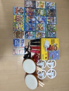 【すぐ遊べるフルセット】Wii U本体＋人気ソフト約20本＋太鼓2台＋ハンドル4のサムネイル