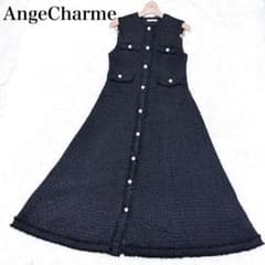 AngeCharme ツイードワンピース F 黒 パールボタン フレアのサムネイル
