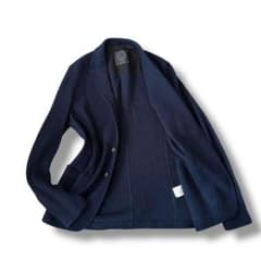 美品 T-JACKET ティージャケット ニットテーラードジャケット ネイビー 
