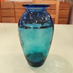 青緑ブルーグラデーションガラスフラワーベース花瓶花器ヴィンテージ昭和レトロのサムネイル