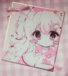 手描きイラスト　色紙　オリジナル　ピンク　現品のサムネイル