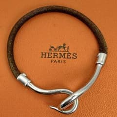 【美品】HERMES ジャンボ ブレスレット シルバー&ブラウン