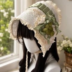 ロリータファッション用 ボンネット ホワイト×グリーンのサムネイル