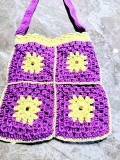 ★新作★【ハンドメイド】クロシェ編み グラニーバッグ パープル×イエローのサムネイル