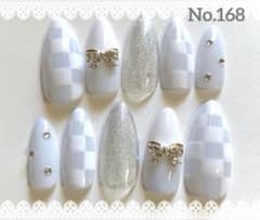 No.168 チェッカーネイル リボン ネイルチップのサムネイル