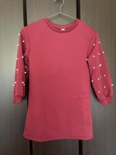 SHEIN パール付き スウェットワンピース ボルドー 7Y
