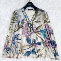 美品✨] レオナール ブラウス カンカン シアー 花柄 トリム サイズL 