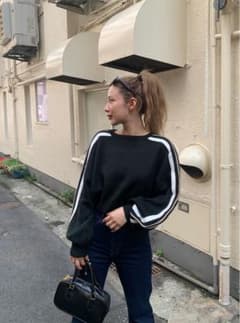 【新品未使用】GRL 配色サイドラインショート丈ニットトップス ブラックのサムネイル