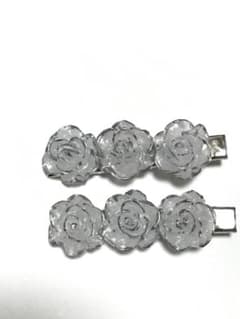 薔薇　ヘアクリップ　2個セット シルバー　レジン　033