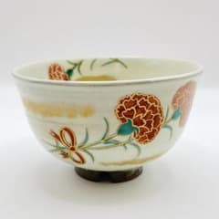 抹茶茶碗 粉引 カーネーション 田中香泉 紙箱 茶道具 茶器 京焼 伝統