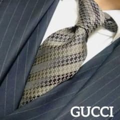 【ほぼ未使用】GUCCI GG柄 ネクタイ ブラック＋グレーベースのサムネイル