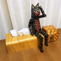 猫の置物　木製　アジアン　ドット柄　アンティーク　オブジェ　インテリア　ねこのサムネイル