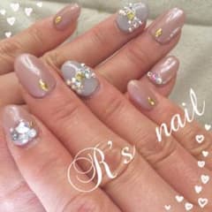 #23 パール♡ピンクベージュ×グレージュ♡ショート♡ジェルネイルのサムネイル