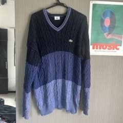 osamu様専用 Lacoste ネイビー ブルー ケーブルニット Vネックのサムネイル