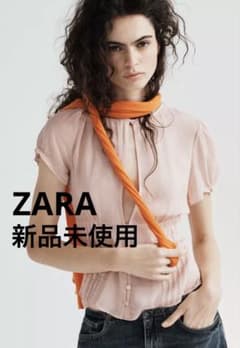 ZARA ジョーゼットセミシースルートップス ブラウス パフスリーブ ピンク Mのサムネイル