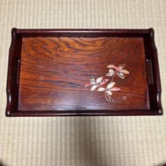 木製トレイ 花のインレイデザイン　おぼん　昭和レトロのサムネイル