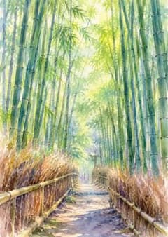 【A-10】竹林の小径　風景画 水彩画　アートポスターのサムネイル
