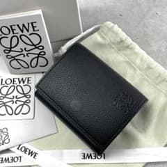 極美品ロエベ 三つ折り財布 アナグラム レザー ブラック 付属品◎