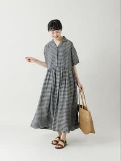 kagure かぐれ半袖ワンピース リネンギンガムチェック ワンピースのサムネイル