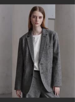 CLEL】 ウールブレンド ヘリンボーンツイードテーラードジャケット