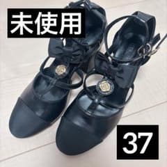 37 블랙 메리 제인 펌프스 카멜리아 스타일 모티브 앵클 스트랩