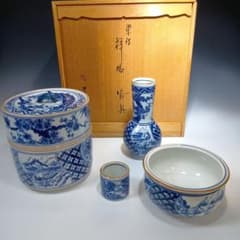 値下げ茶道具　瑞豊造　染付祥瑞皆具一式　 共箱　美品