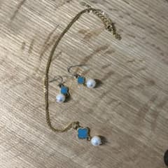 【2点セット】ターコイズブルー　パール　ネックレス ピアスセットのサムネイル
